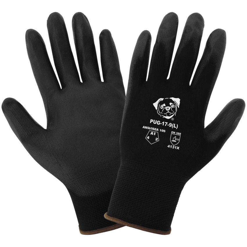 PUG™ Black Lightweight Polyurethane Coated Anti-Static/Electrostatic Compliant Gloves with Cut, Abrasion, and Puncture Resistance