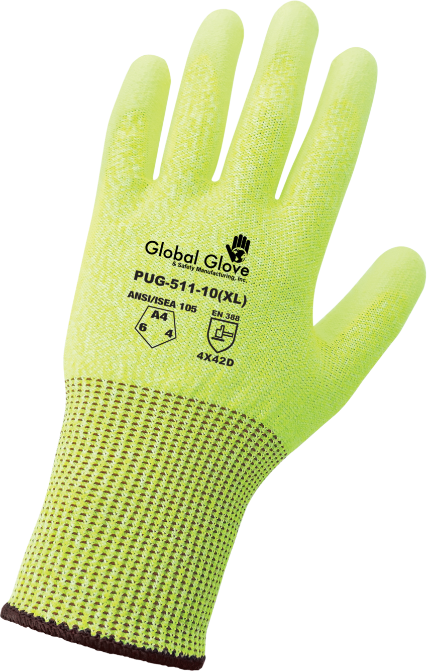 Polyurethane Coated High-Visibility Cut, Abrasion, and Puncture Resistant Gloves