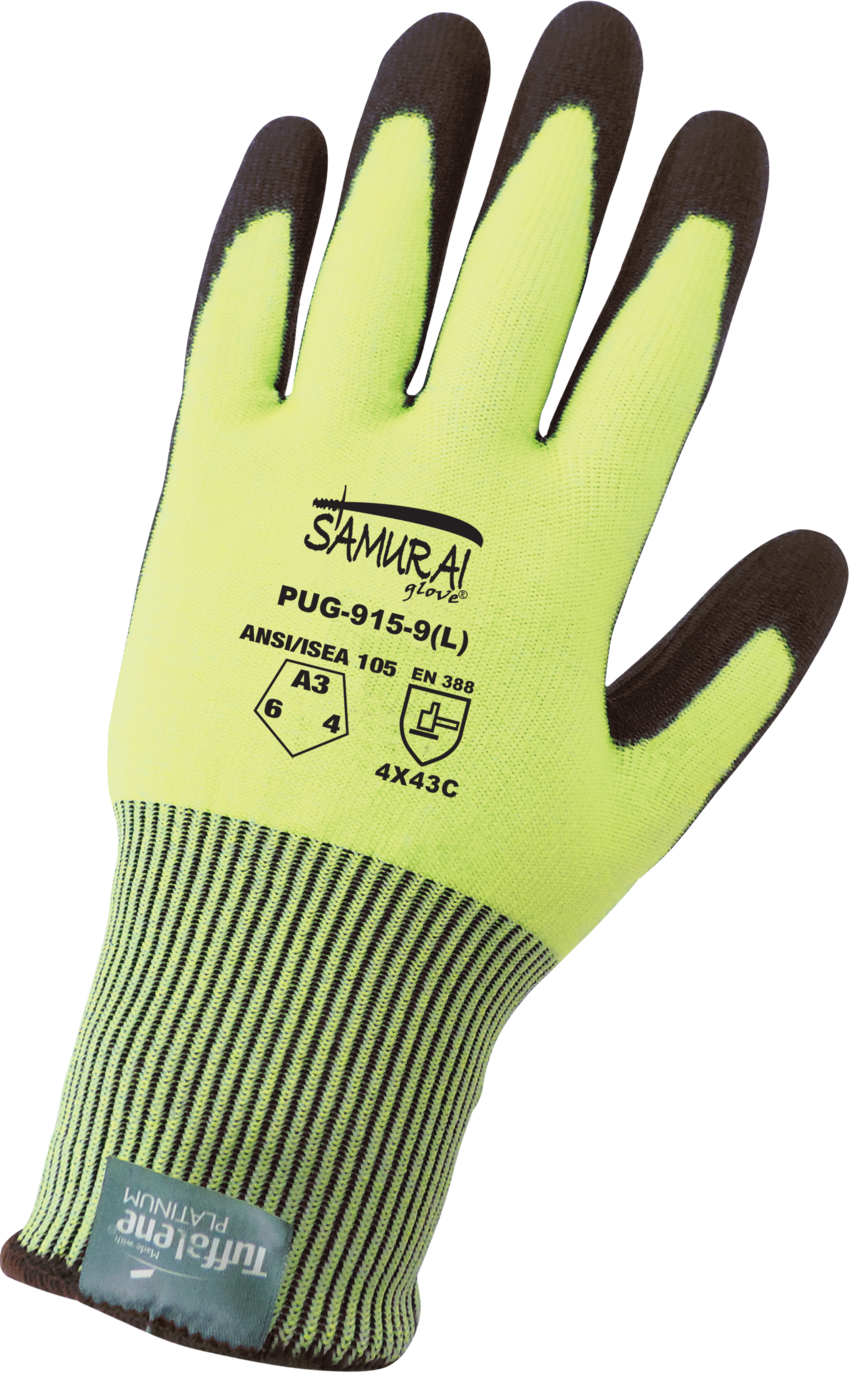 Samurai Glove® Cut Resistant, High-Visibility 15-Gauge Tuffalene® Platinum Polyurethane Coated Gloves