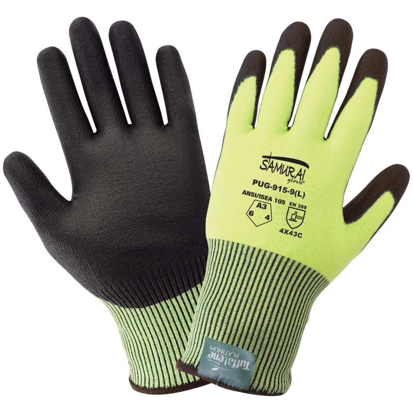 Samurai Glove® Cut Resistant, High-Visibility 15-Gauge Tuffalene® Platinum Polyurethane Coated Gloves