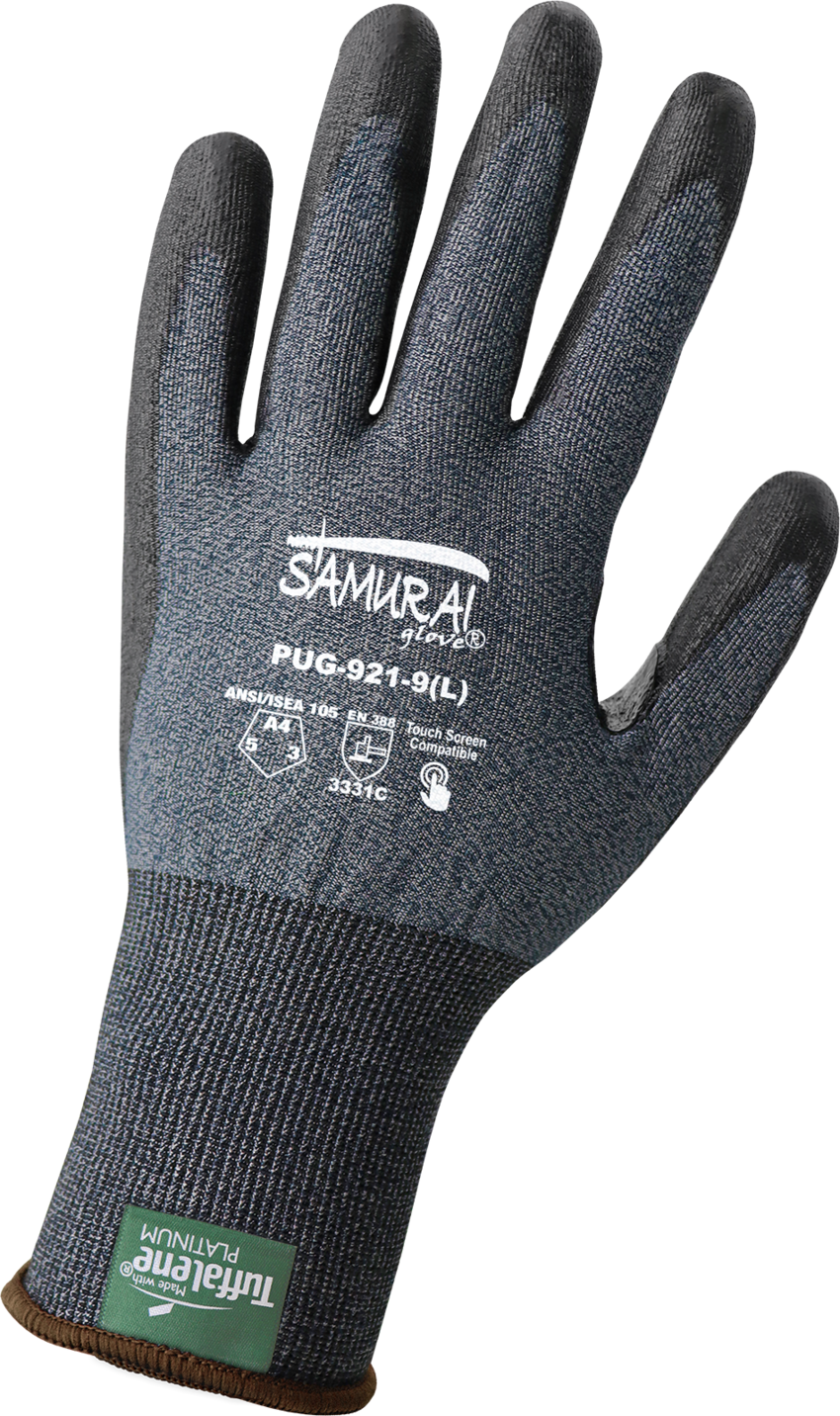 Samurai Glove&reg; Salt-and-Pepper Cut Resistant Polyurethane Coated Touchscreen Gloves Made with 21-Gauge Tuffalene&reg; Platinum