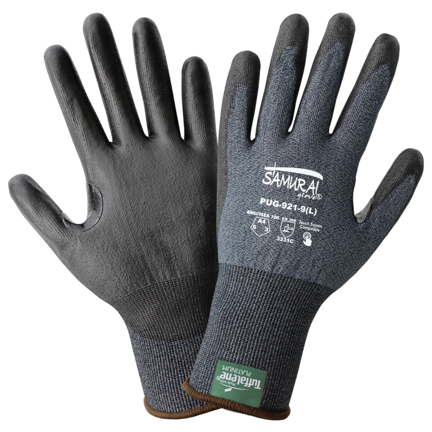 Samurai Glove&reg; Salt-and-Pepper Cut Resistant Polyurethane Coated Touchscreen Gloves Made with 21-Gauge Tuffalene&reg; Platinum