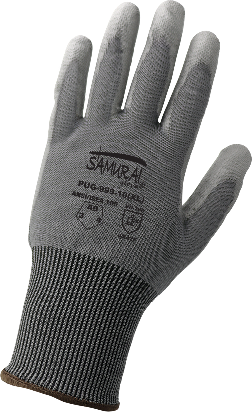 Samurai Glove® Smooth Polyurethane-Coated Seamless Gray Tuffalene® UHMWPE Cut, Abrasion, and Puncture Resistant Gloves