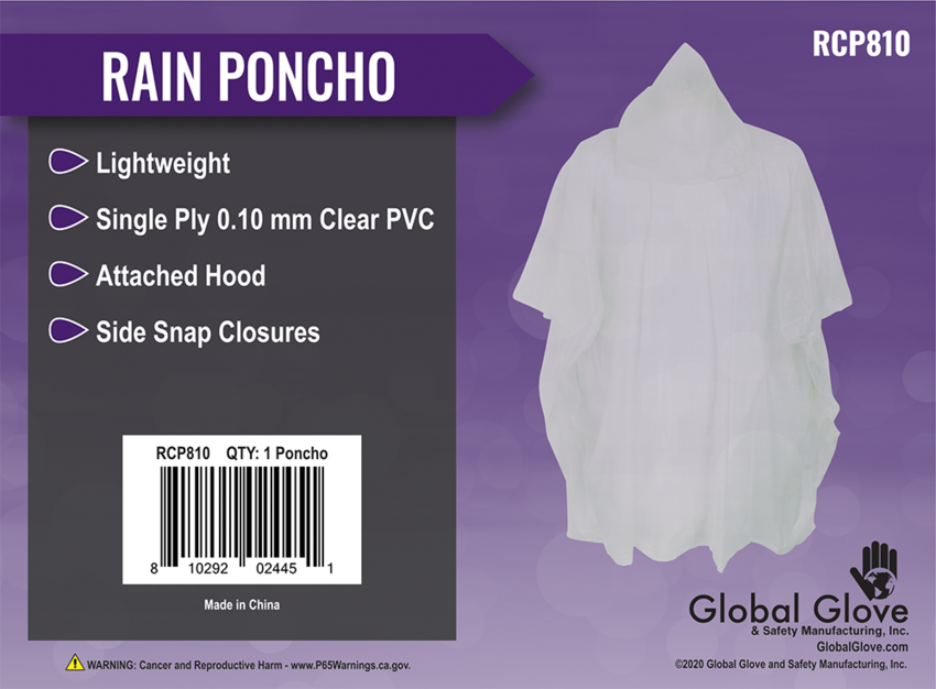 Economy Clear PVC Rain Poncho with Hood