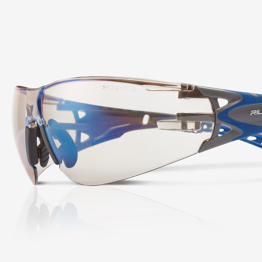 Stream Evo&trade; Twilight Anti-Fog Lens, Gray and Blue Frame Safety Glasses