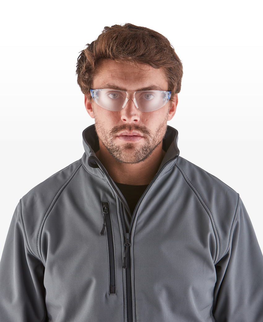 Stream Evo&trade; Clear Anti-Fog Lens, Gray and Blue Frame Safety Glasses