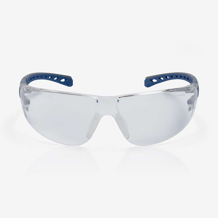 Stream Evo&trade; Clear Anti-Fog Lens, Gray and Blue Frame Safety Glasses