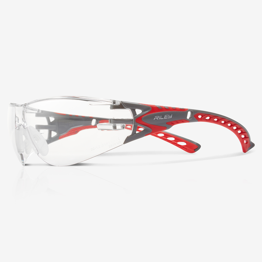 Stream Evo&trade; Small Clear Anti-Fog Lens, Gray and Red Frame Safety Glasses