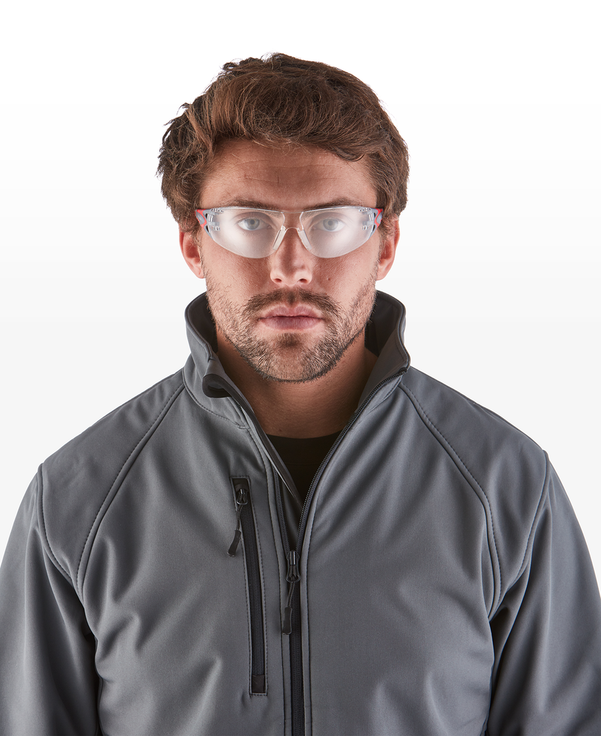 Stream Evo&trade; Small Clear Anti-Fog Lens, Gray and Red Frame Safety Glasses