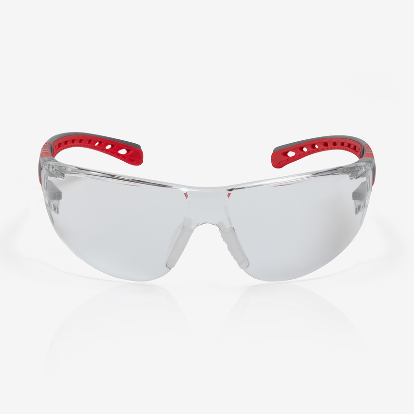 Stream Evo&trade; Small Clear Anti-Fog Lens, Gray and Red Frame Safety Glasses