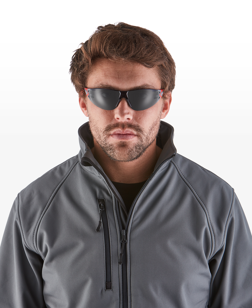 Stream Evo&trade; Small Gray Anti-Fog Lens, Gray and Red Frame Safety Glasses