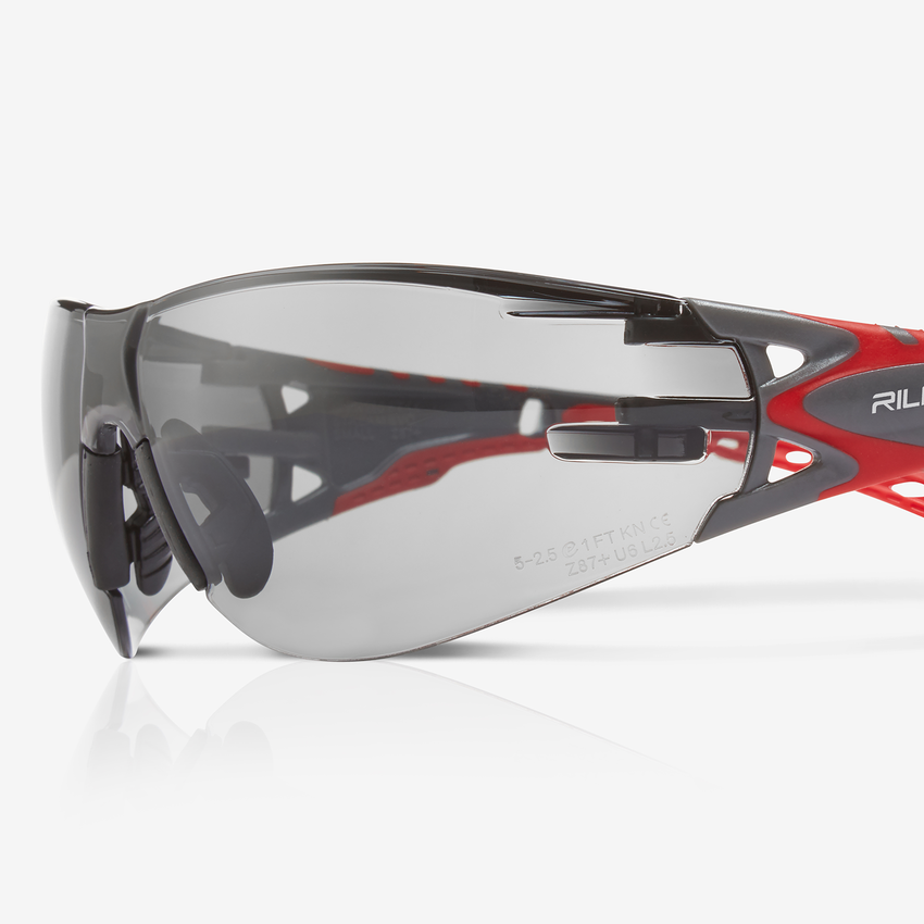 Stream Evo&trade; Small Gray Anti-Fog Lens, Gray and Red Frame Safety Glasses