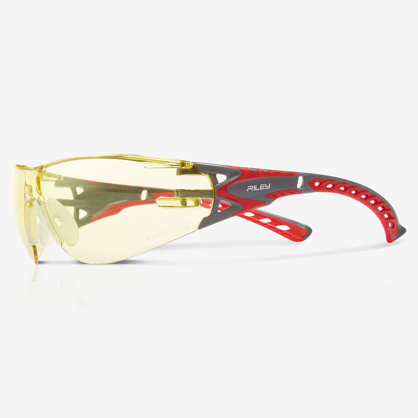 Stream Evo&trade; Small Amber Anti-Fog Lens, Gray and Red Frame Safety Glasses