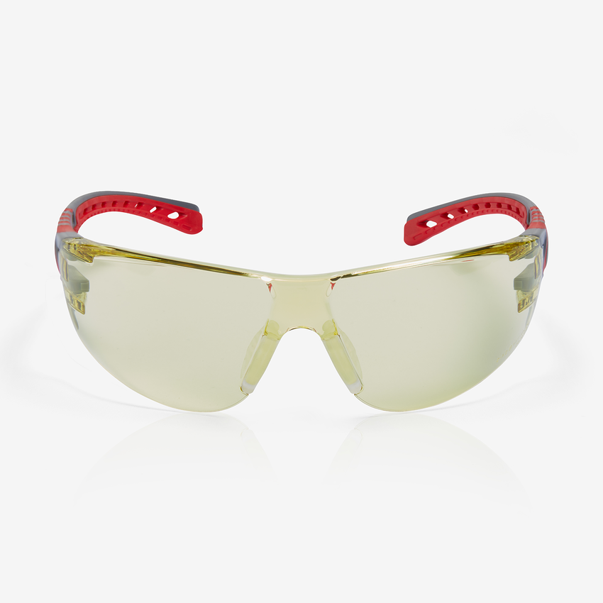 Stream Evo&trade; Small Amber Anti-Fog Lens, Gray and Red Frame Safety Glasses