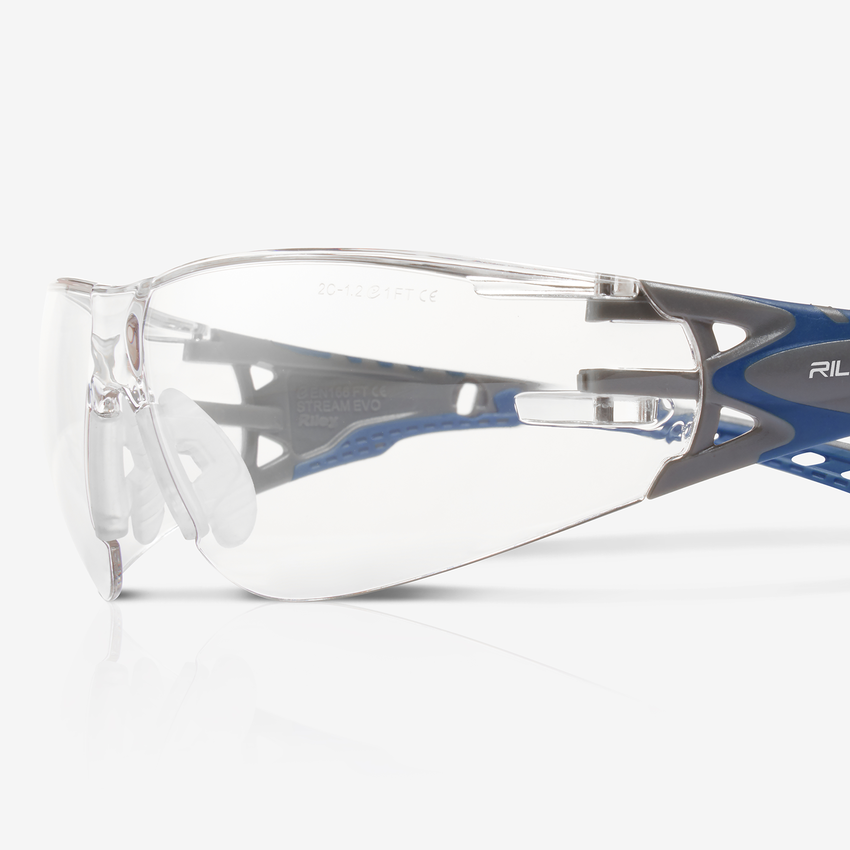 Stream Evo&trade; Eco Clear Anti-Fog Lens, Gray and Blue Frame Safety Glasses