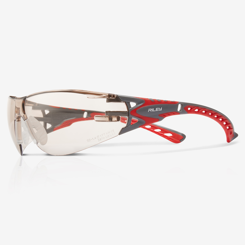 Stream Evo&trade; Small LED Anti-Fog Lens, Gray and Red Frame Safety Glasses