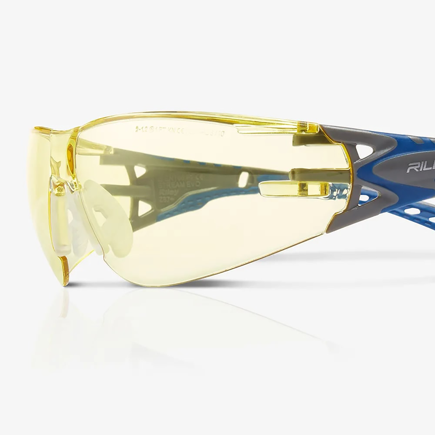 Stream Evo&trade; Eco Amber Anti-Fog Lens, Gray and Blue Frame Safety Glasses