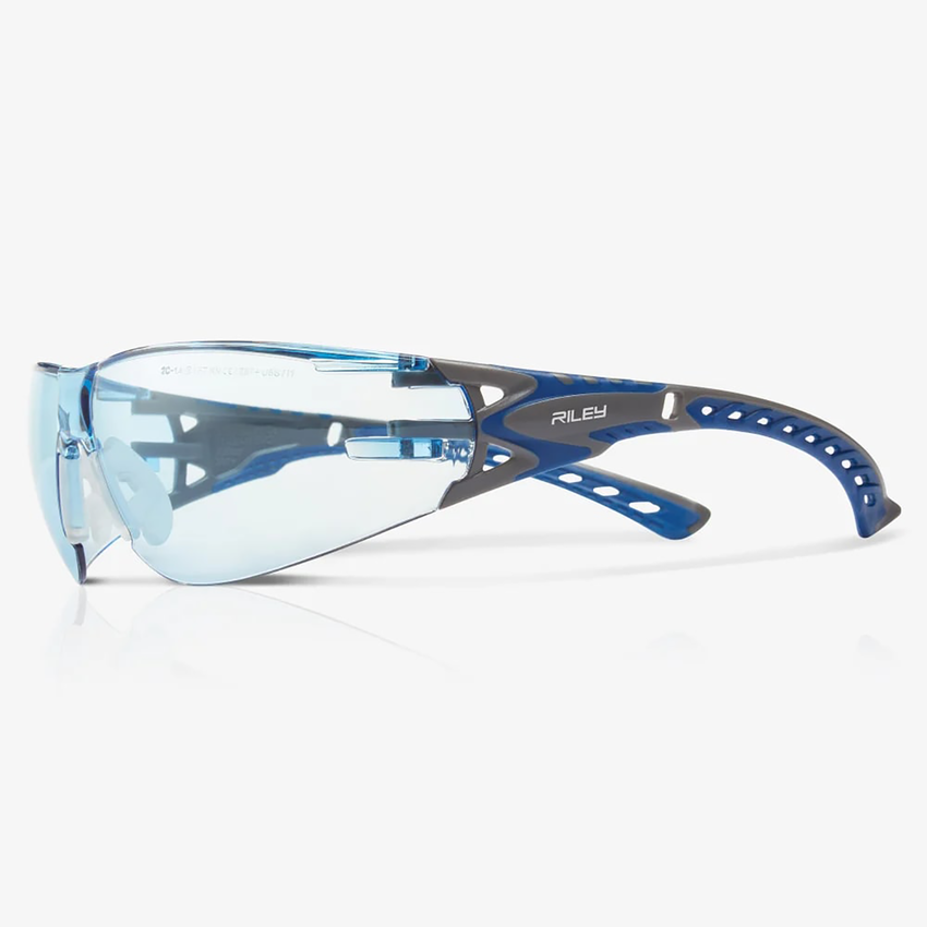 Stream Evo&trade; Eco Blue Anti-Fog Lens, Gray and Blue Frame Safety Glasses