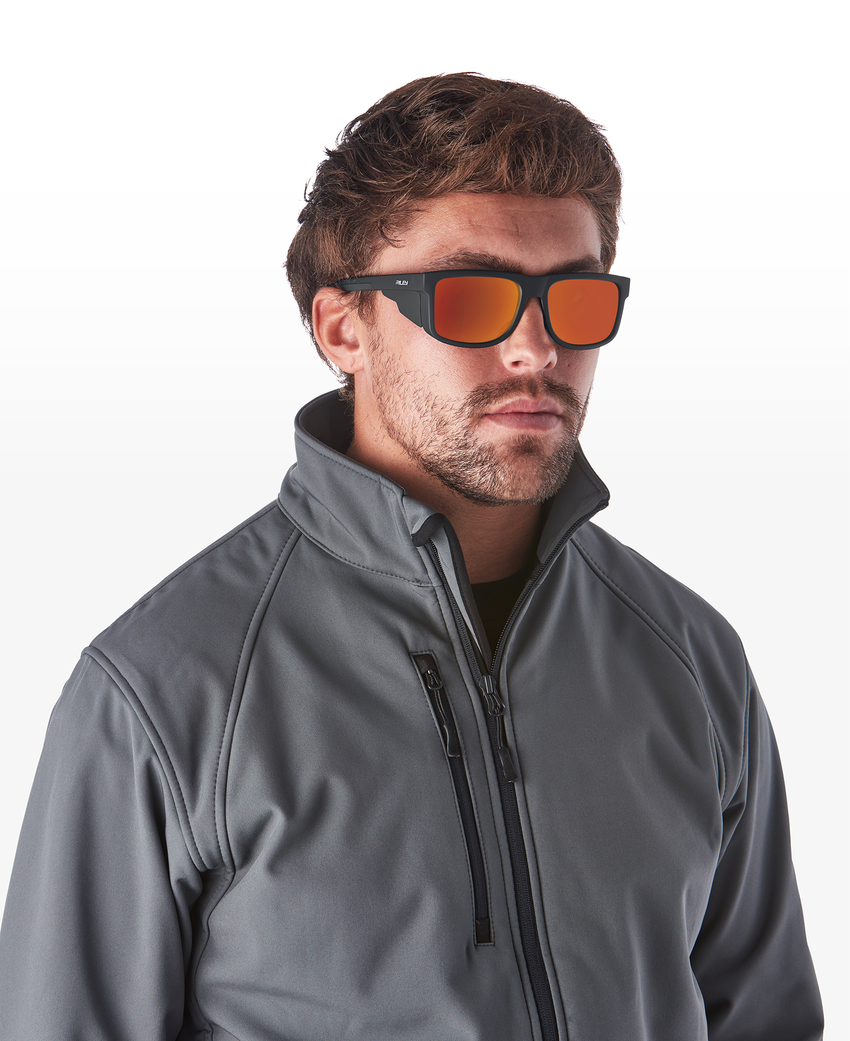 Navigator&trade; Red Fire Mirror Anti-Fog Lens, Matte Black Frame Safety Glasses