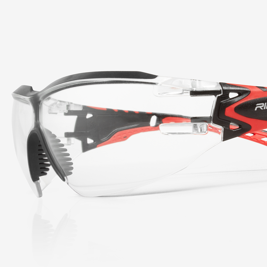 Sparta&trade; (Eco) Clear Anti-Fog Lens, Black and Red Frame Safety Glasses