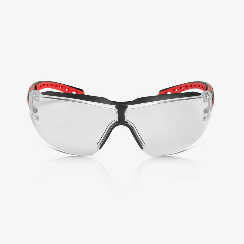 Sparta&trade; (Eco) Clear Anti-Fog Lens, Black and Red Frame Safety Glasses