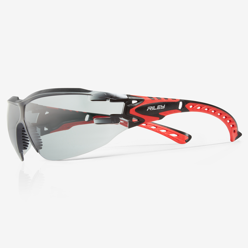 Sparta&trade; (Eco) Gray Anti-Fog Lens, Black and Red Frame Safety Glasses