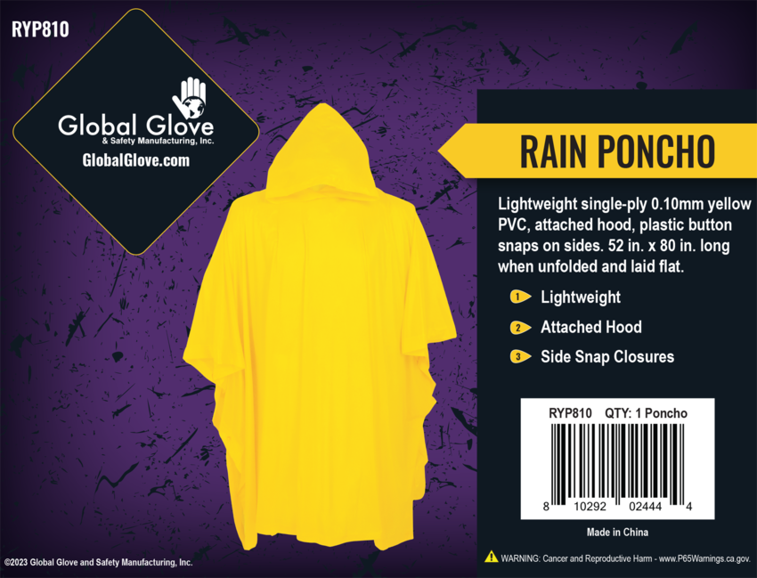 Economy Yellow PVC Rain Poncho with Hood