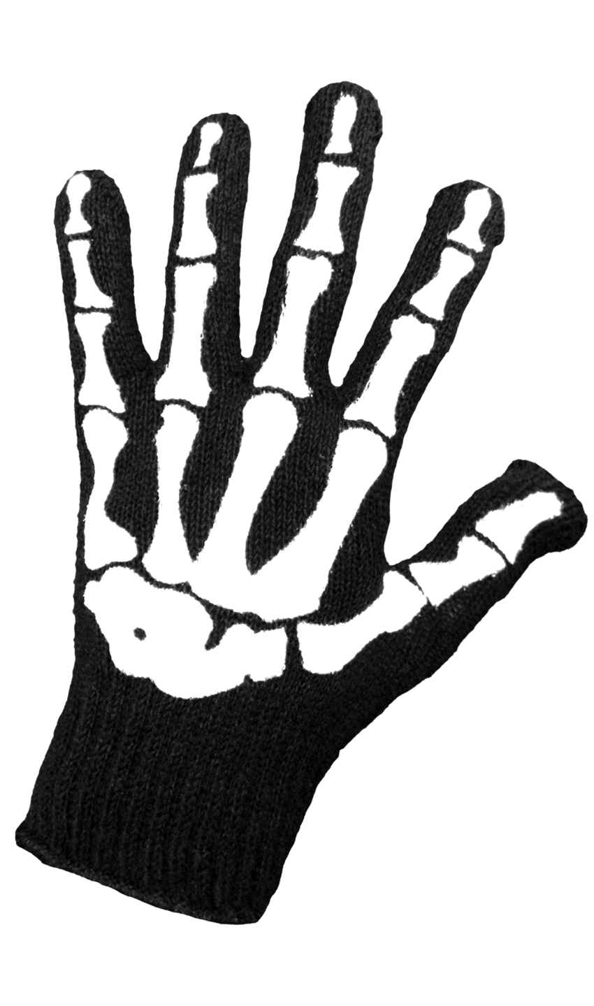 Skeleton-Patterned String Knit Gloves