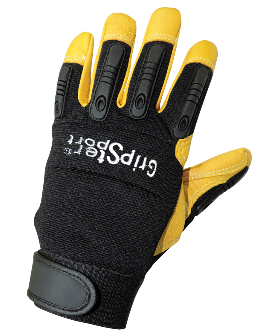 Gripster® Sport Premium-Grade Grain Goatskin Leather Palm Mechanics Style Gloves with Impact Protection