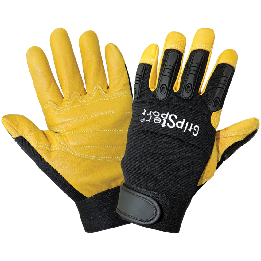 Gripster® Sport Premium-Grade Grain Goatskin Leather Palm Mechanics Style Gloves with Impact Protection