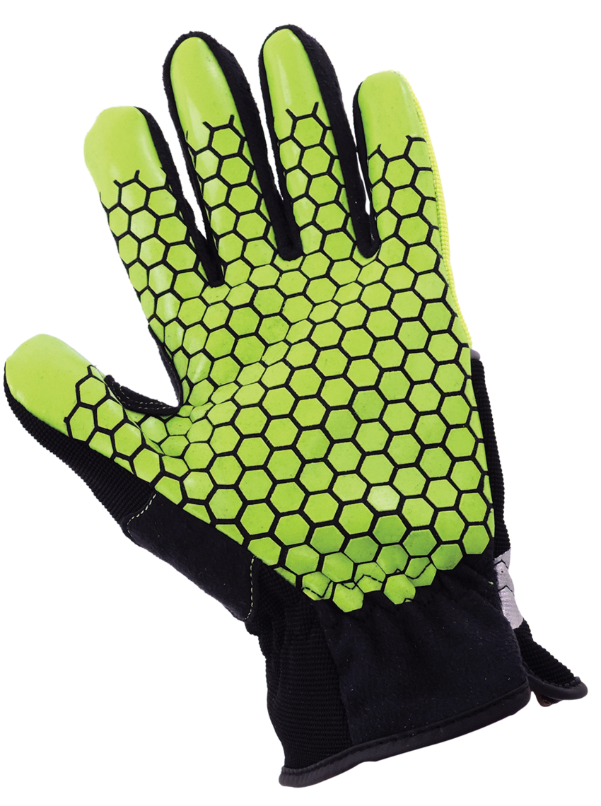 Gripster® Sport High-Visibility Synthetic Leather Palm Performance Mechanics Style Gloves with a Silicone Honeycomb-Patterned Palm and a Spandex Back - LIMITED STOCK