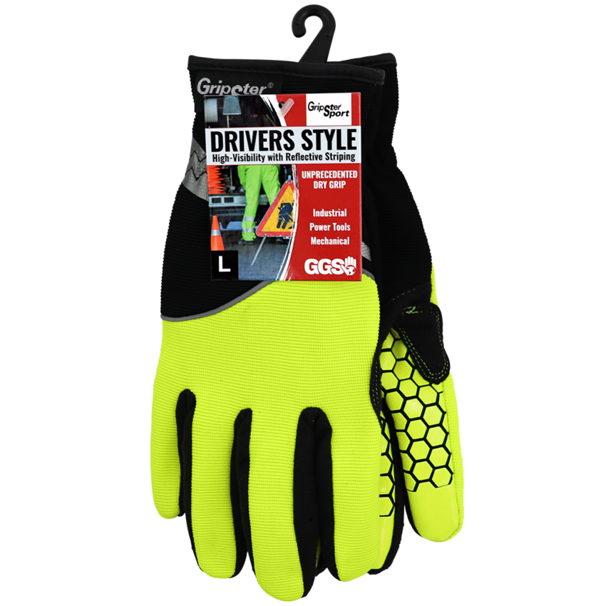 Gripster® Sport High-Visibility Synthetic Leather Palm Performance Mechanics Style Gloves with a Silicone Honeycomb-Patterned Palm and a Spandex Back - LIMITED STOCK