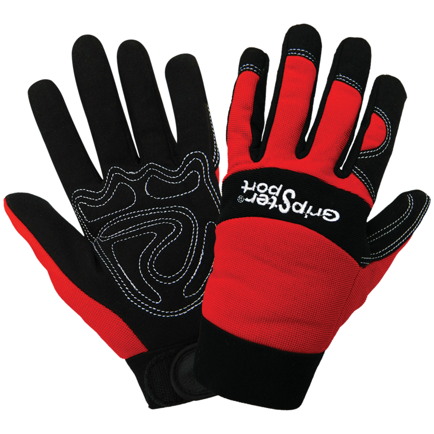 Gripster® Sport Synthetic Leather Palm Performance Mechanics Style Gloves with a Spandex Back