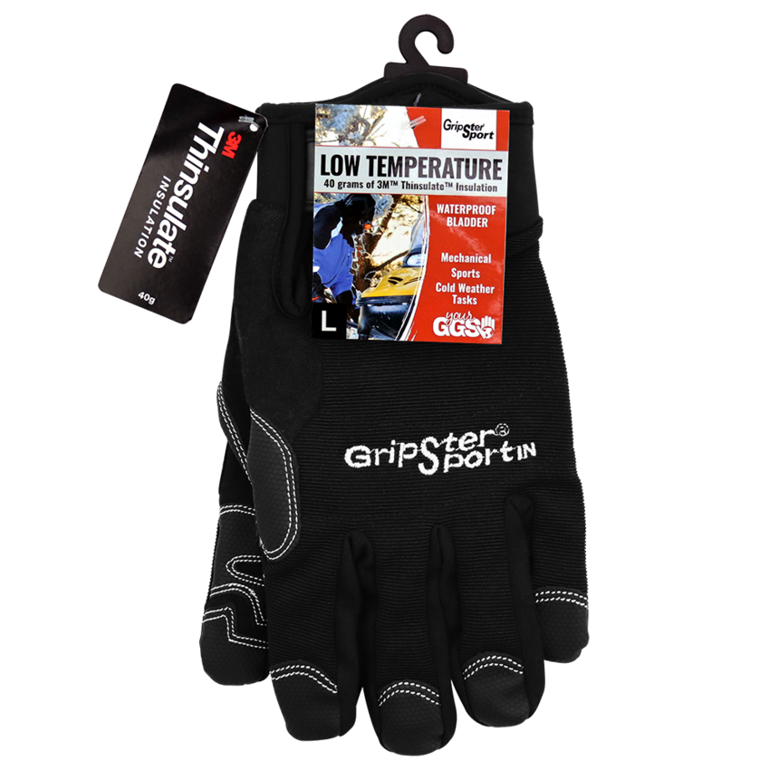 Gripster® Sport Low Temperature, Insulated, Waterproof, Synthetic Leather Palm Performance Gloves with a Spandex Back