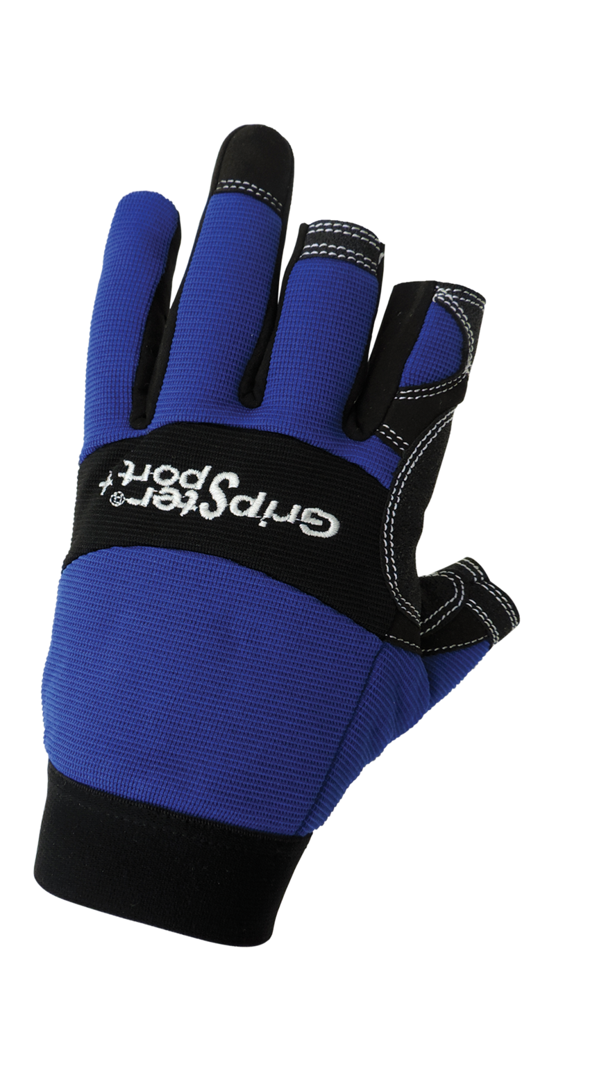 Gripster® Sport+ Synthetic Leather Palm Performance Mechanics Style Fingerless Gloves with a Spandex Back