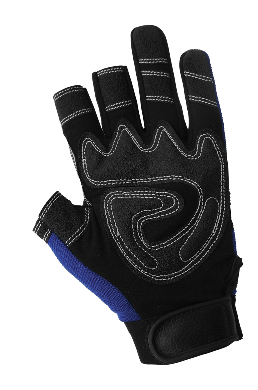 Gripster® Sport+ Synthetic Leather Palm Performance Mechanics Style Fingerless Gloves with a Spandex Back