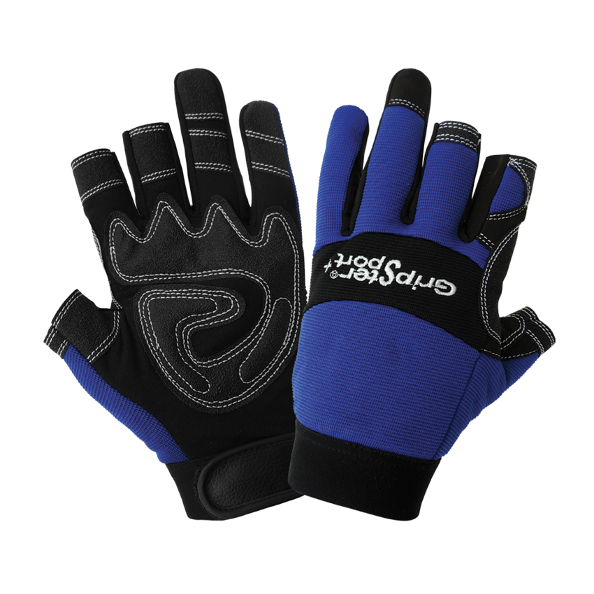 Gripster® Sport+ Synthetic Leather Palm Performance Mechanics Style Fingerless Gloves with a Spandex Back