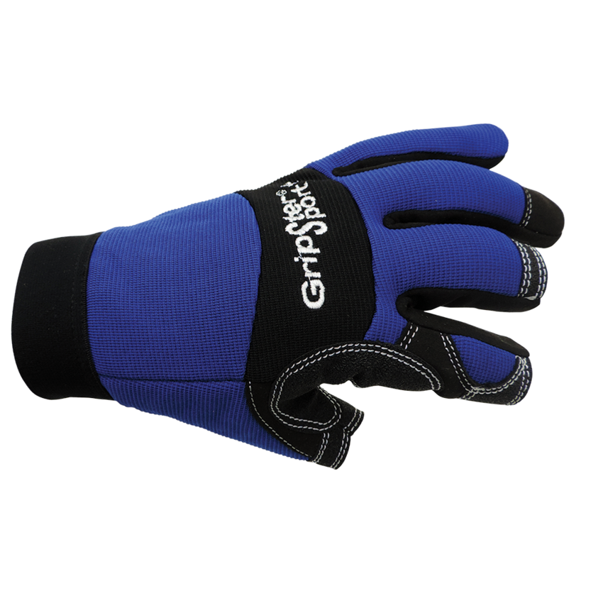 Gripster® Sport+ Synthetic Leather Palm Performance Mechanics Style Fingerless Gloves with a Spandex Back