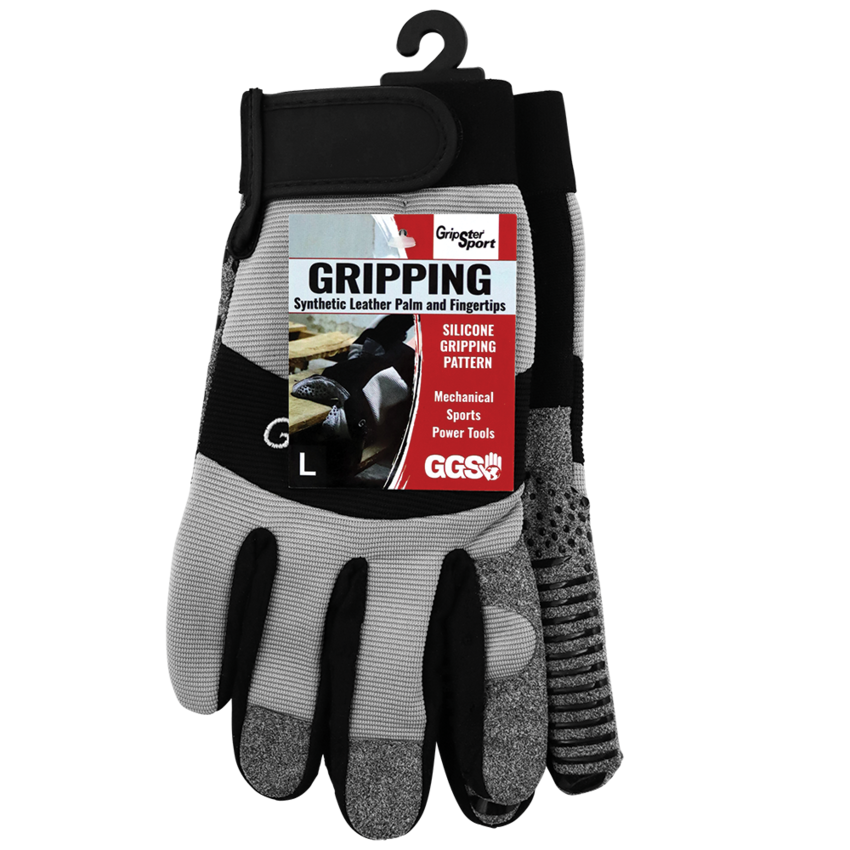 Gripster® Sport Synthetic Leather Palm Performance Mechanics Style Gloves with a Silicone Patterned Palm and Spandex Back