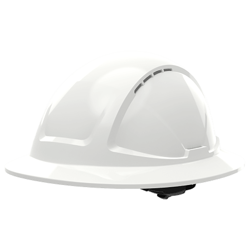 Skytec Radius White Vented Full Brim Safety Helmet With CrossShield, Six-Point Textile Suspension and Wheel Ratchet - Class C
