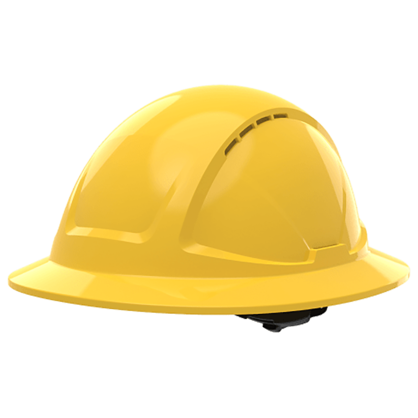 Skytec Radius Yellow Vented Full Brim Safety Helmet With CrossShield, Six-Point Textile Suspension and Wheel Ratchet - Class C