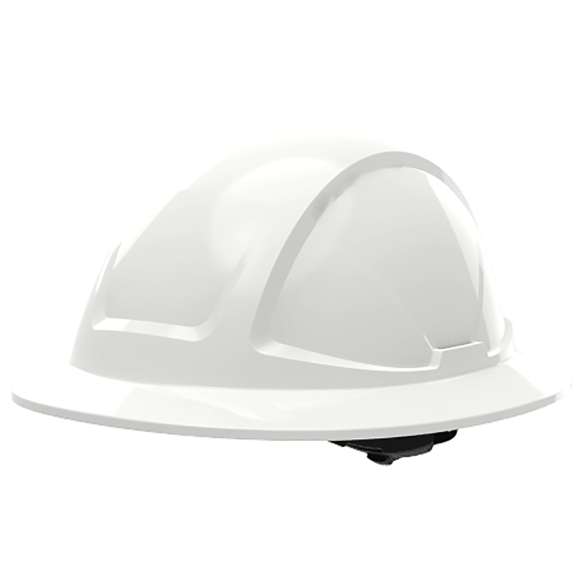 Skytec Radius White Unvented Full Brim Safety Helmet With CrossShield, Six-Point Textile Suspension and Wheel Ratchet - Class E