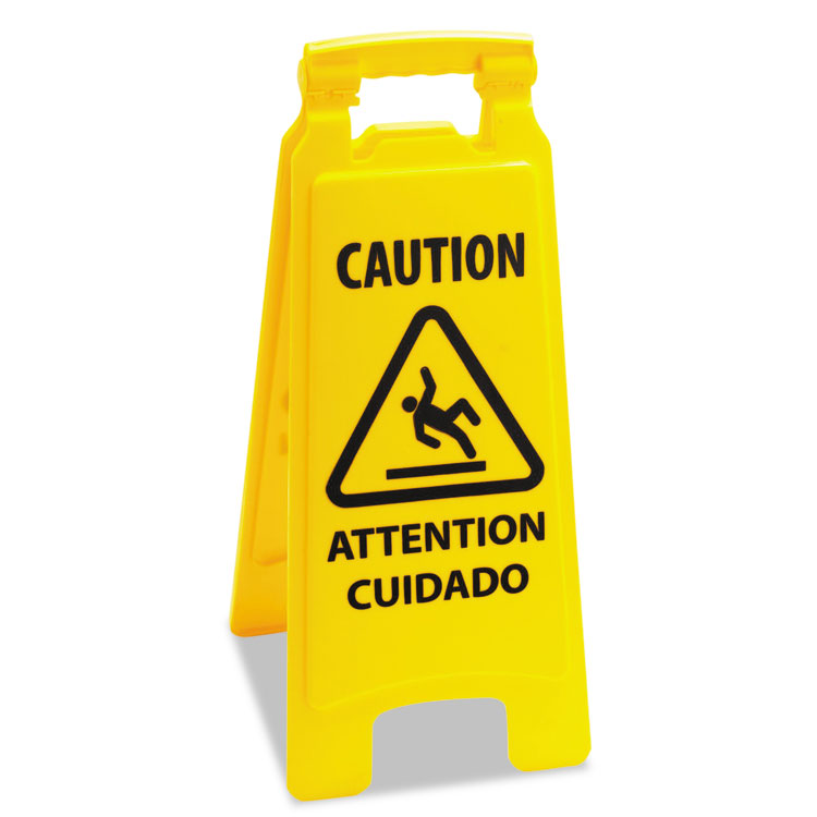 26 Inch Caution Safety Sign For Wet Floors, 2-Sided, Plastic, 10 x 2 x 26, Yellow