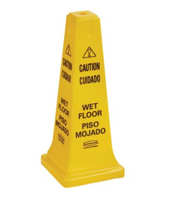 25 Inch Four-Sided Caution, Wet Floor Safety Cone, 10 1/2w x 10 1/2d x 25 5/8h, Yellow