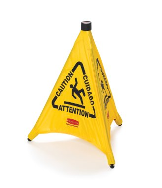 20 Inch Multilingual "Wet Floor" Pop-Up Floor Cone, 3-Sided, Fabric, 21 x 21 x 20, Yellow
