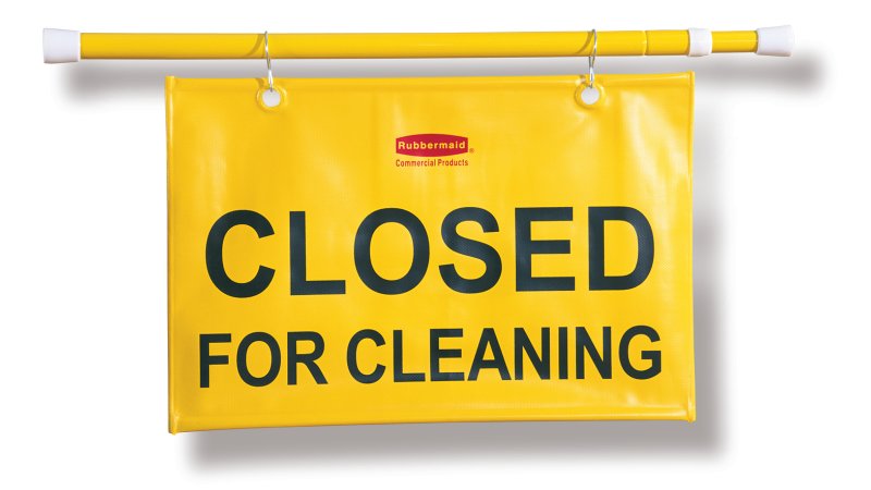 28 In - 50 In "Closed For Cleaning" Hanging Doorway Safety Sign, 50w x 1d x 13h, Yellow