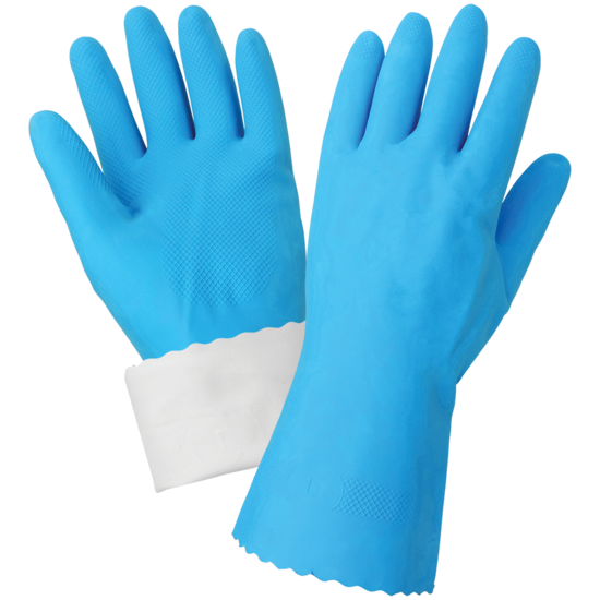 FrogWear® Blue Flock-Lined 18-Mil Rubber Latex Unsupported Gloves with Diamond Pattern Grip - LIMITED STOCK