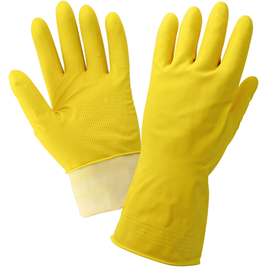 Economy Flock-Lined Yellow Latex Unsupported Gloves with Honeycomb Pattern Grip