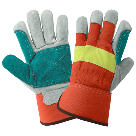 Economy High-Visibility Split Cowhide Leather Double Palm Gloves