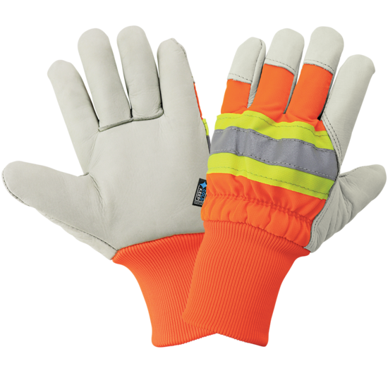 High-Visibility Standard-Grade Cowhide Leather Insulated Gloves with Knit Wrist